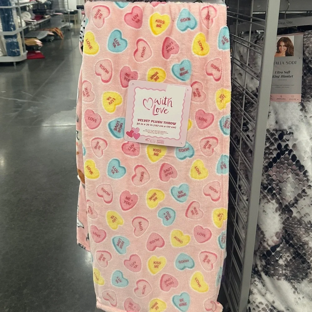 Valentines Pink Conversation Hearts Plush Throw Blanket